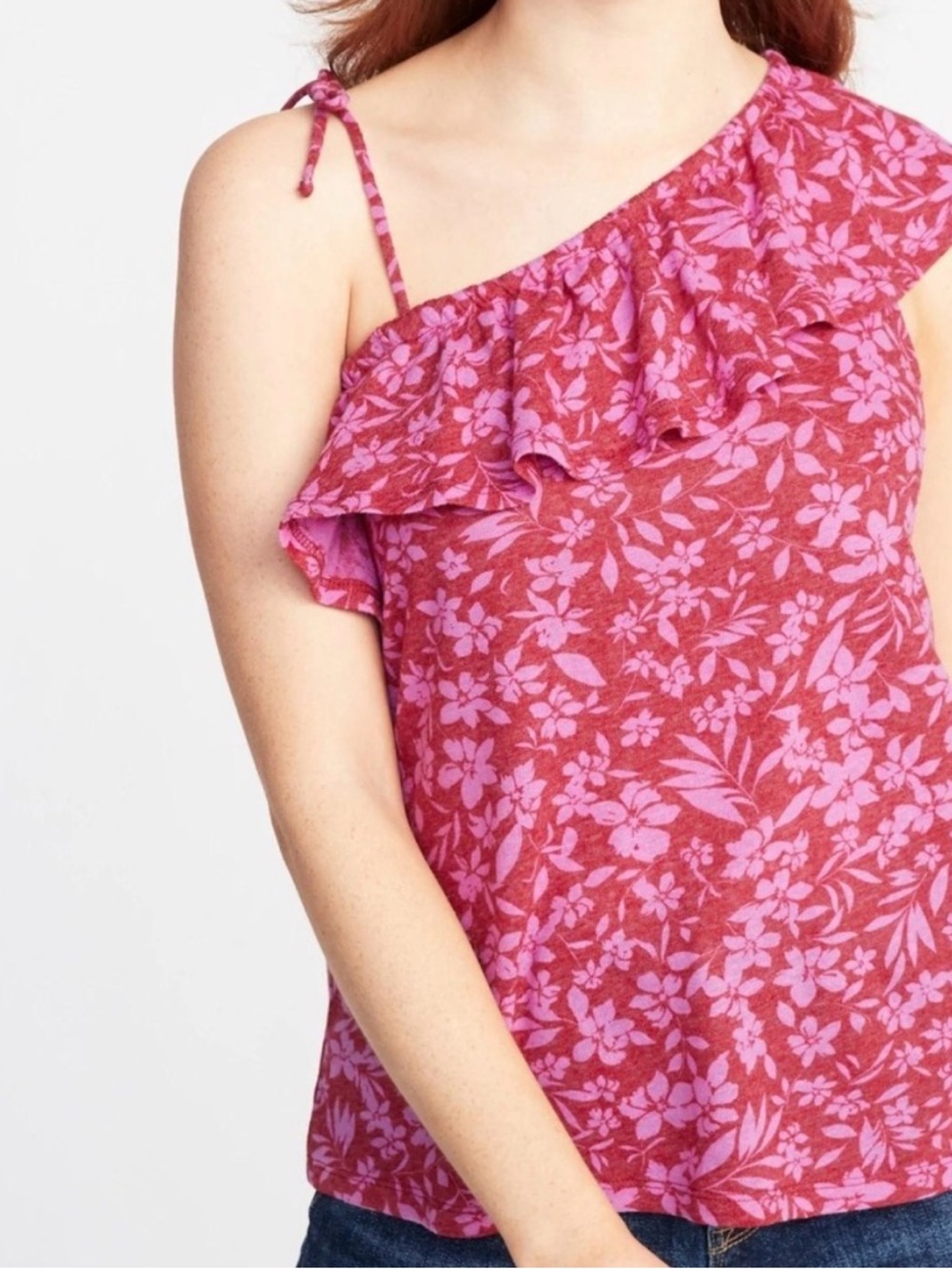 Old Navy Women’s XL One-Shoulder Floral Ruffle Tank Top - Pink